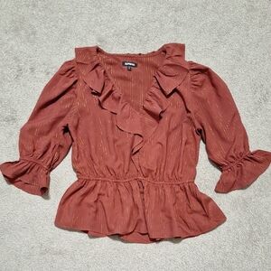 Express Women's Rust Ruffle Blouse